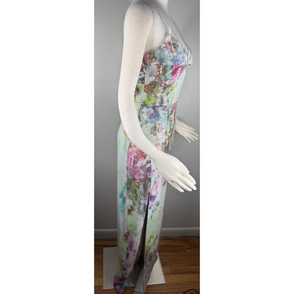 NWT Theia Watercolor Sequin Gown Size 4 Bodycon Column Maxi Dress Muted Colors - Picture 8 of 16